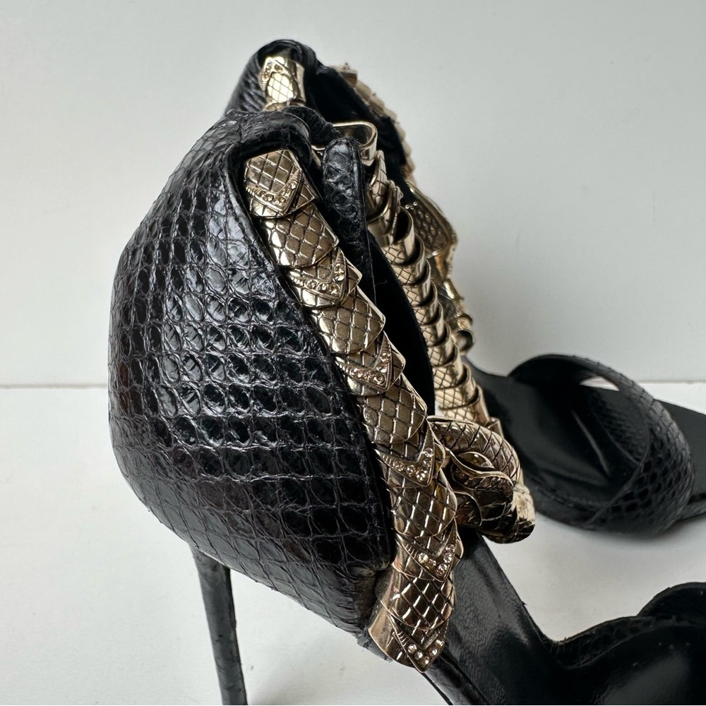 Roberto Cavalli Black Python Embossed Snake Ankle… - image 8